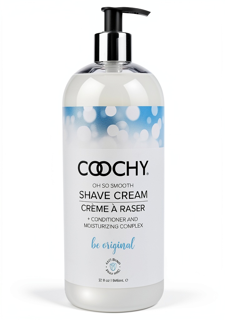 Installing Coochy Rash-Free Body Shave Creme for Women on a bathroom counter