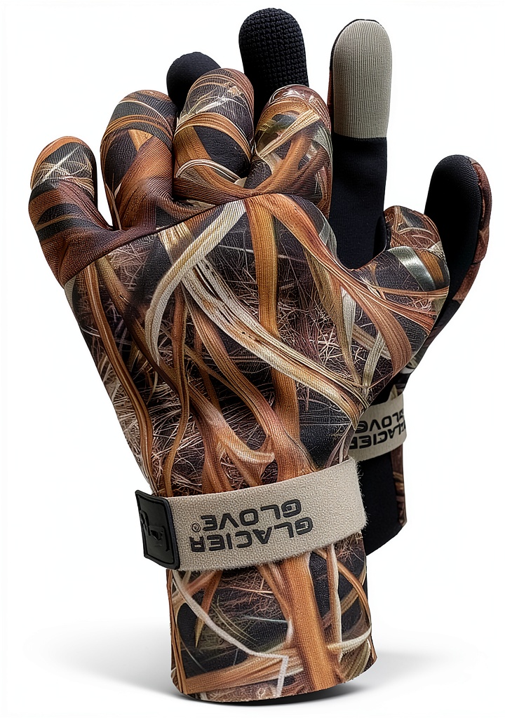 Young angler wearing Glacier Pro Waterfowler glove on a dock