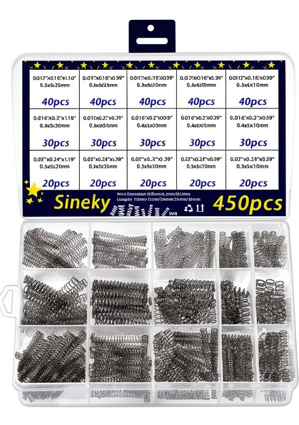450pcs Compression Springs Assortment Kit, Small Spring Set for DIY Repair Project, 15 Different Sizes Stainless Steel Compressed Spring Kit 10-30mm (0.39"-1.18") Length-7