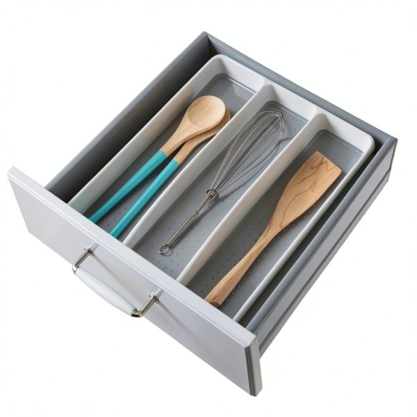 madesmart Classic Large Utensil Tray, Soft Grip, Non-Slip Kitchen Drawer Organizer, 3 Compartments, Multi-Purpose Home Organization, BPA Free, White-2
