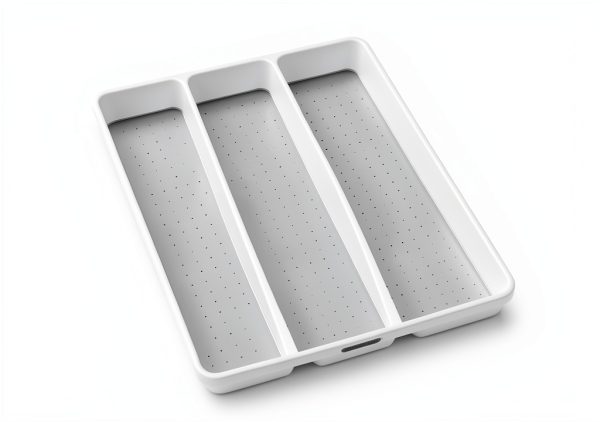 madesmart Classic Large Utensil Tray, Soft Grip, Non-Slip Kitchen Drawer Organizer, 3 Compartments, Multi-Purpose Home Organization, BPA Free, White-4