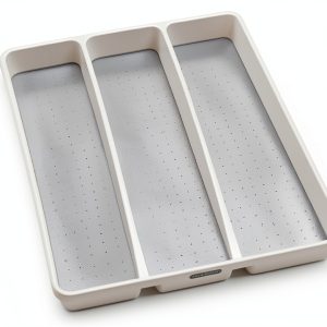 madesmart Classic Large Utensil Tray, Soft Grip, Non-Slip Kitchen Drawer Organizer, 3 Compartments, Multi-Purpose Home Organization, BPA Free, White-0