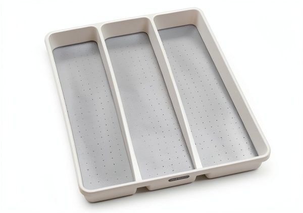 madesmart Classic Large Utensil Tray, Soft Grip, Non-Slip Kitchen Drawer Organizer, 3 Compartments, Multi-Purpose Home Organization, BPA Free, White-0